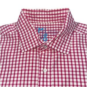 J McLaughlin Linen Shirt Mens Size M Pink Check Preppy‎ Long Sleeve Button Up